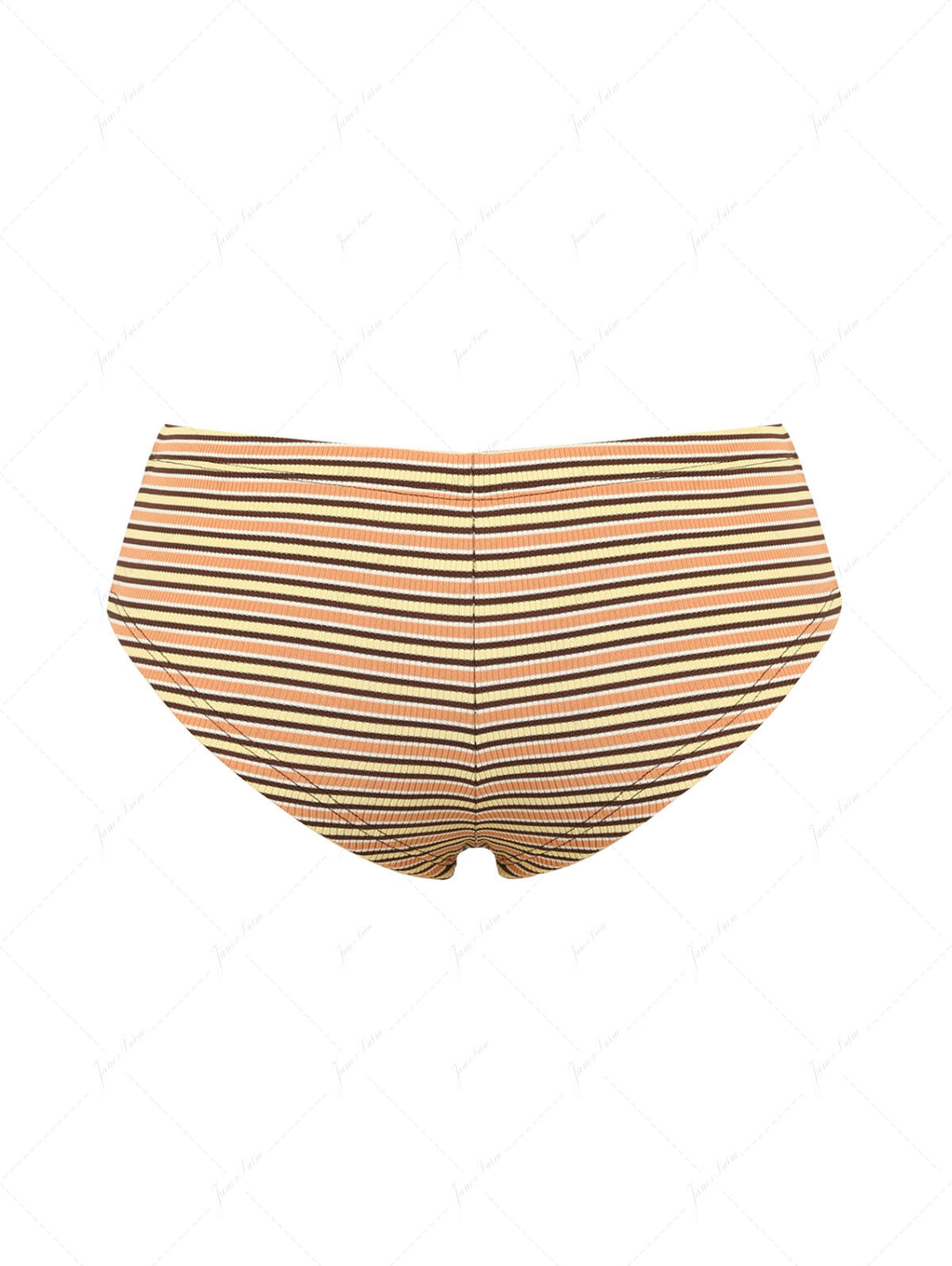 Yellow Ribbed Knit Striped Bowknot Bikini Bottom Cheeky Swim Boyshorts