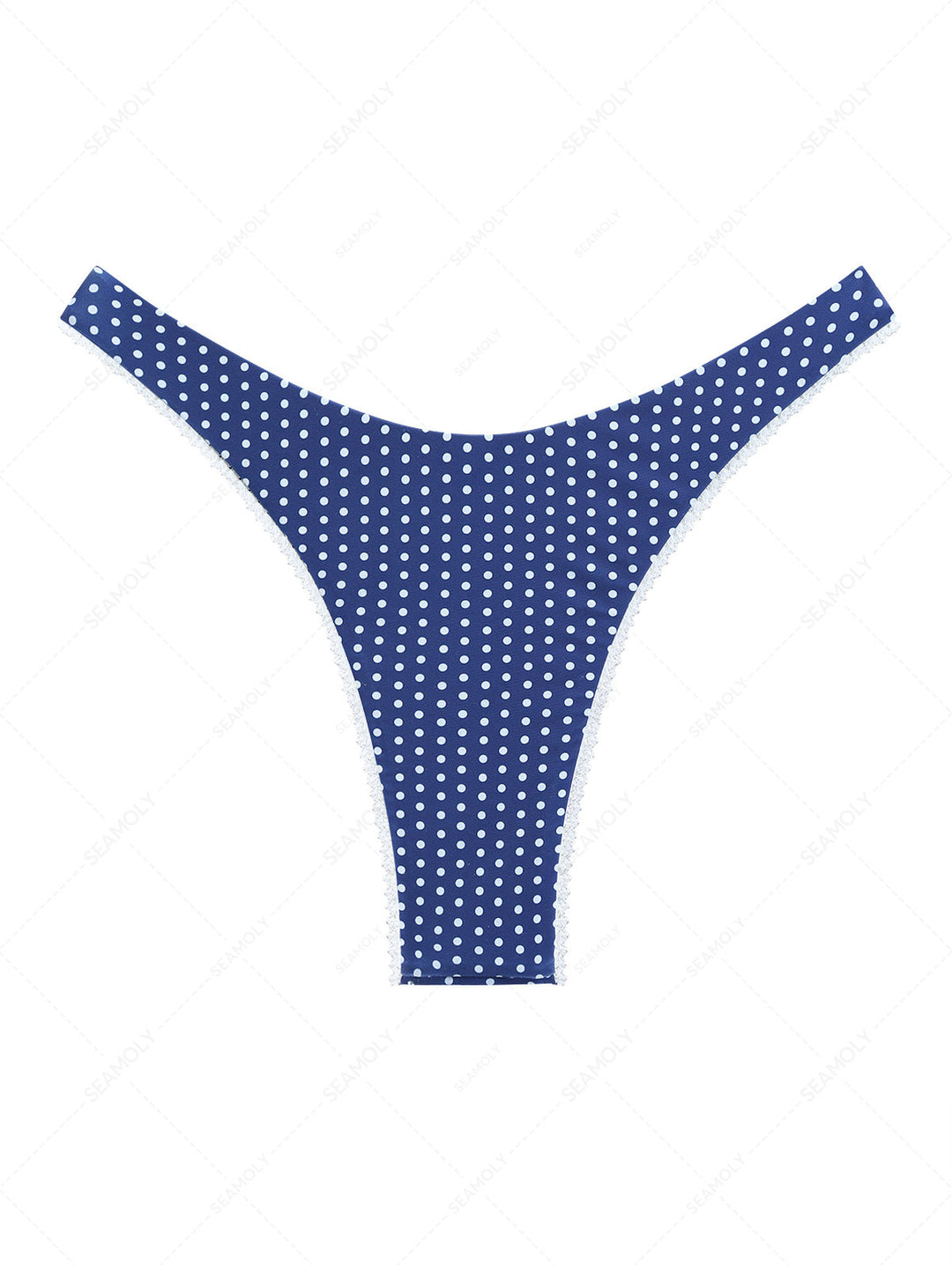 Deep Blue Polka Dot Lace Bowknot Cheeky Bikini Bottom