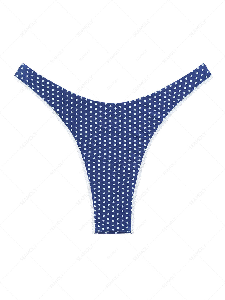 Deep Blue Polka Dot Lace Bowknot Cheeky Bikini Bottom
