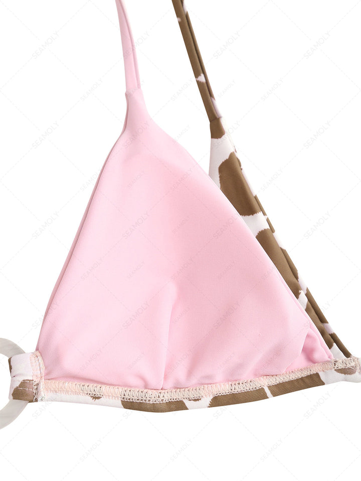 Seamolly Contrast Color Cow Print O Ring Double Layer Bikini Set