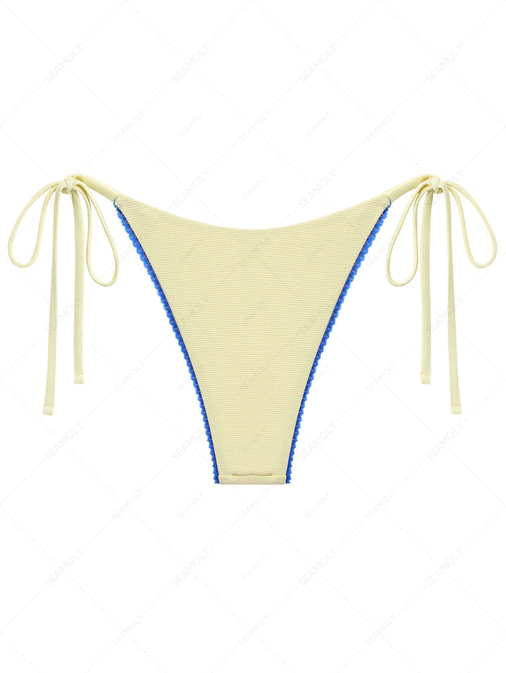 Yellow Glitter Sparkly Lace Bowknot Tie Side Cheeky Bikini Bottom