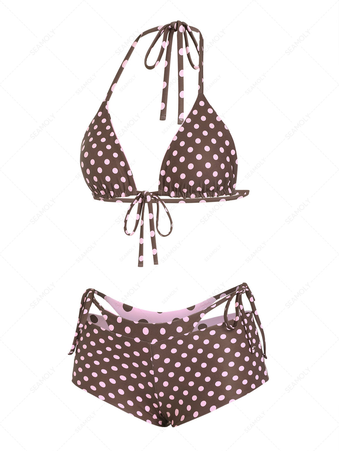 Seamolly Polka Dot Triangle Top & Double Layer Cheeky Boyshorts Reversible Bikini Set