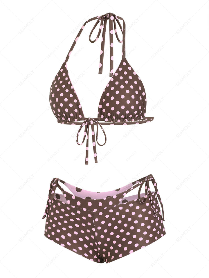 Seamolly Polka Dot Triangle Top & Double Layer Cheeky Boyshorts Reversible Bikini Set