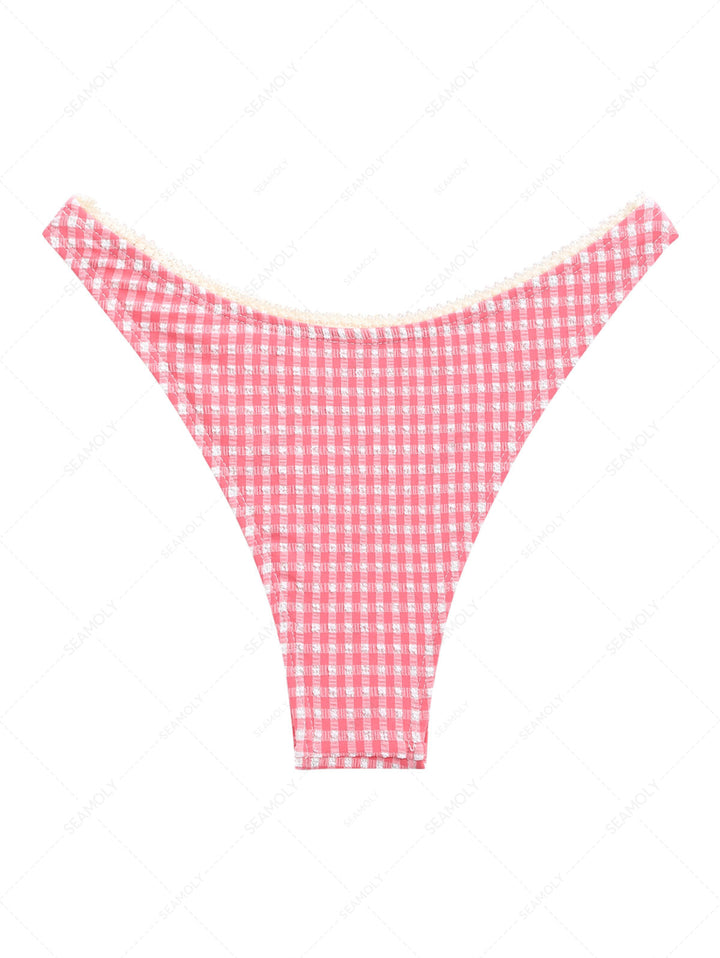 Red Bubble Grid Lace Bowknot Cheeky Bikini Bottom