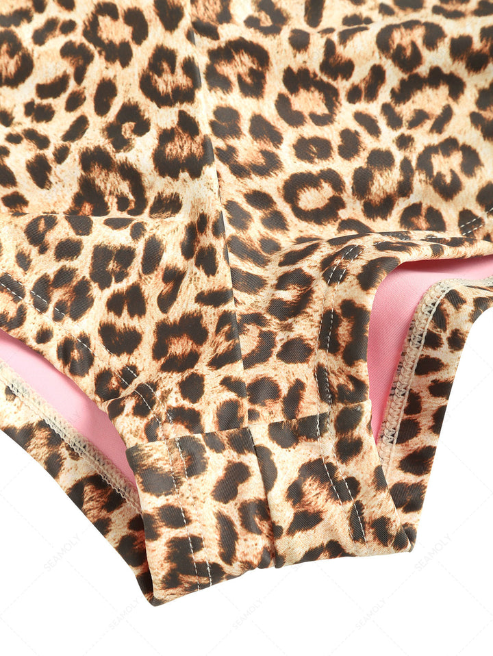 Seamolly Leopard Print Bowknot Bikini Bottom Cheeky Swim Boyshorts