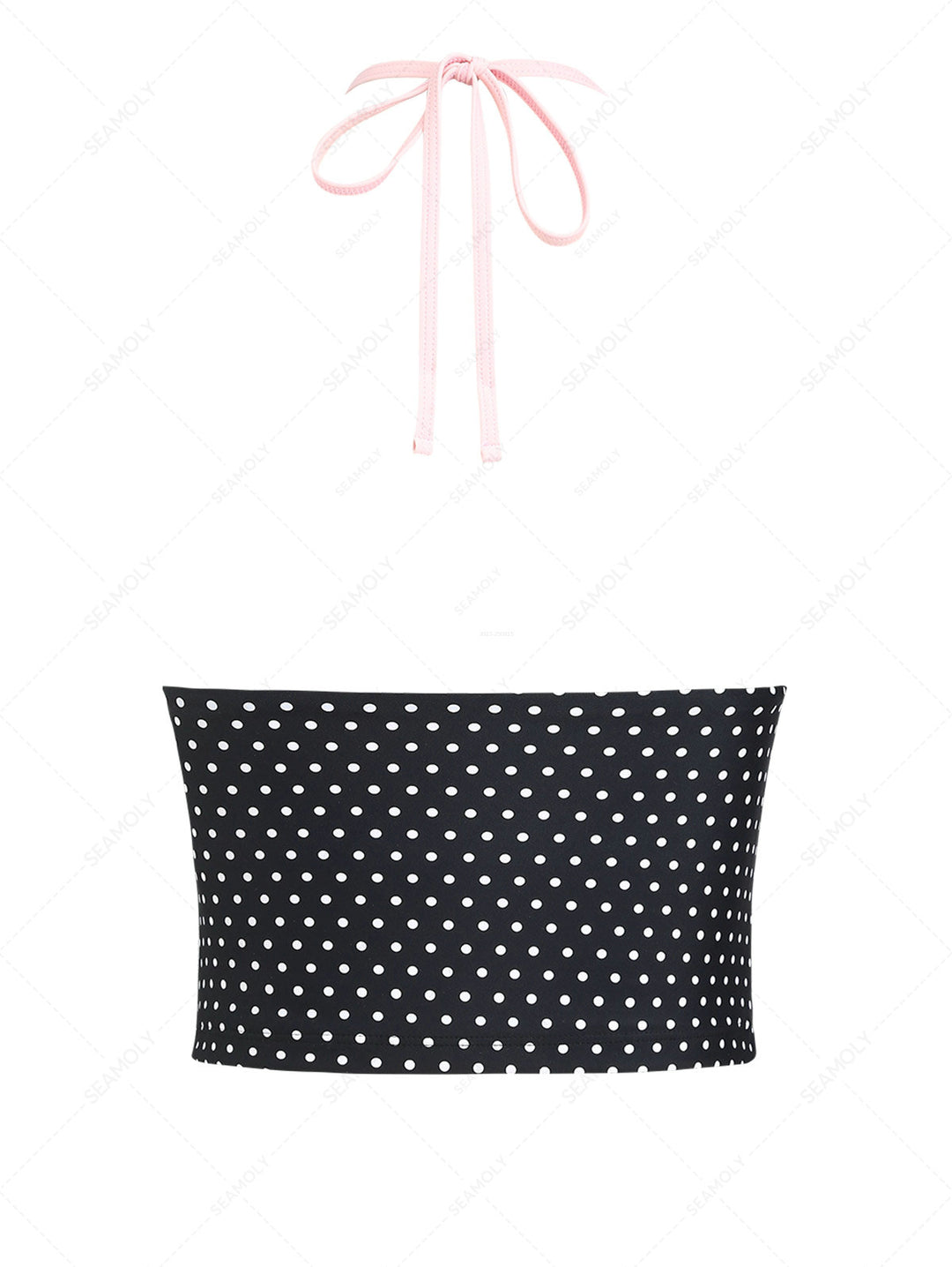Black Polka Dot Print Bowknot Halter Tankini Top