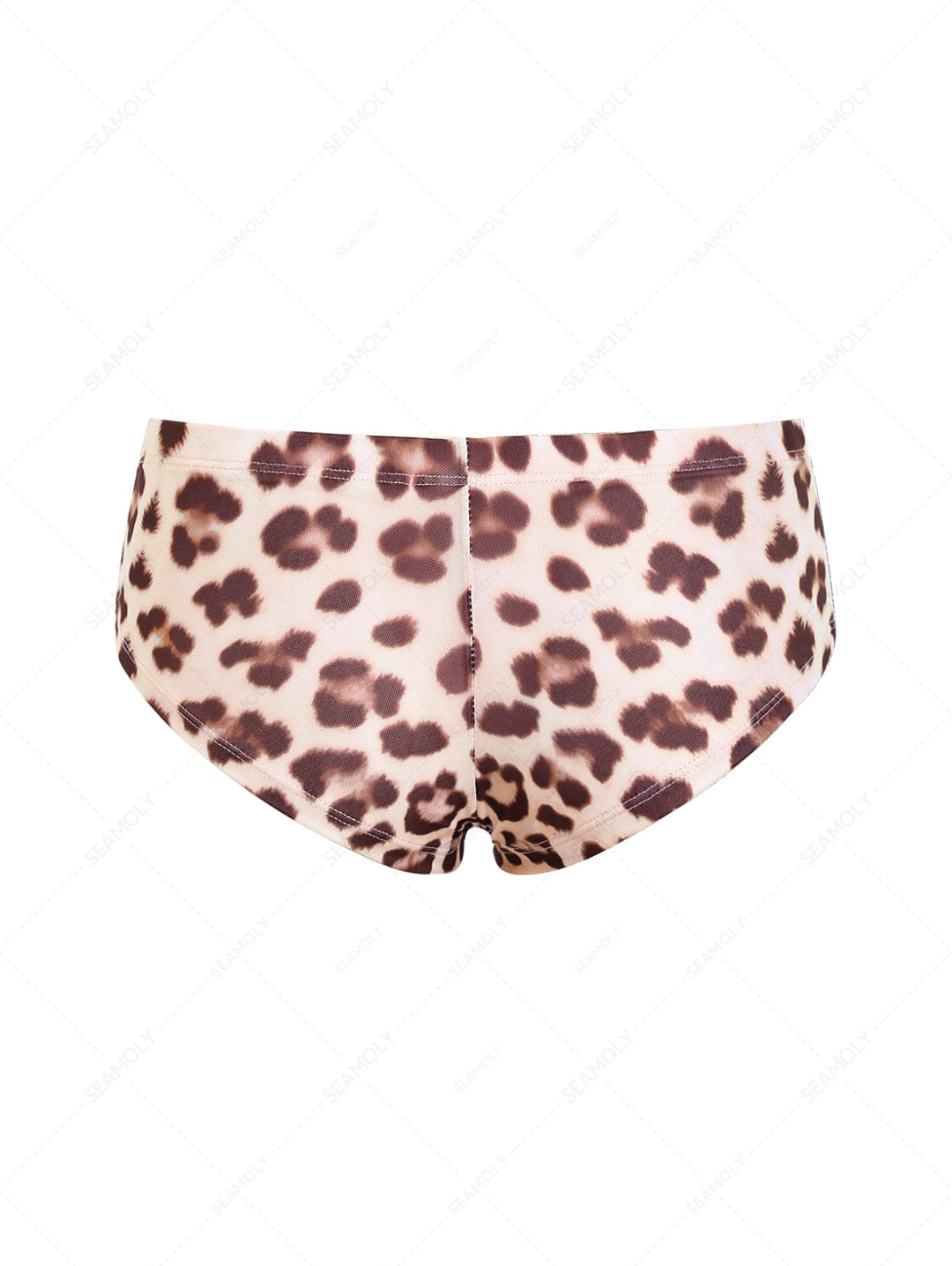 Seamolly 3 Piece Leopard Print Bowknot Contrast Binding Cheeky Boyshort Bikini Set