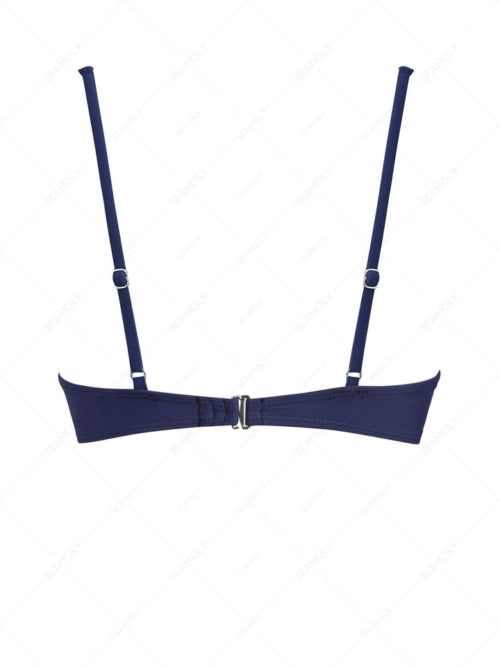 Deep Blue Contrast Lace Bowknot Underwire Bikini Top