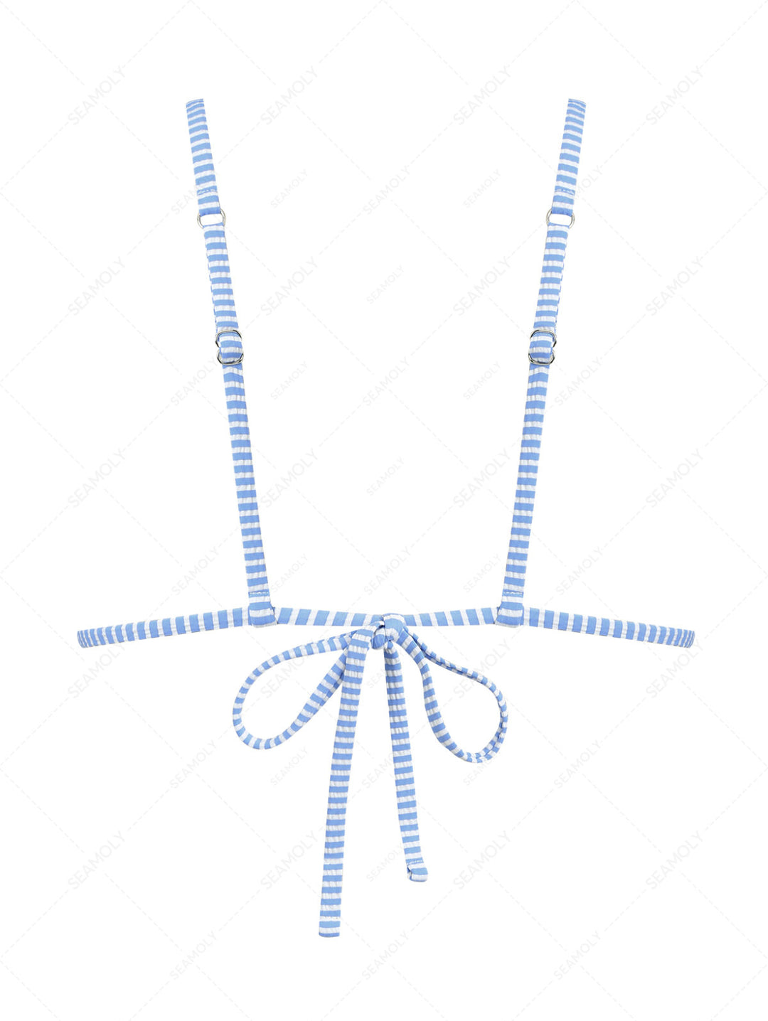 Light Blue Striped Frilled Ruffles Bowknot Triangle Bikini Top