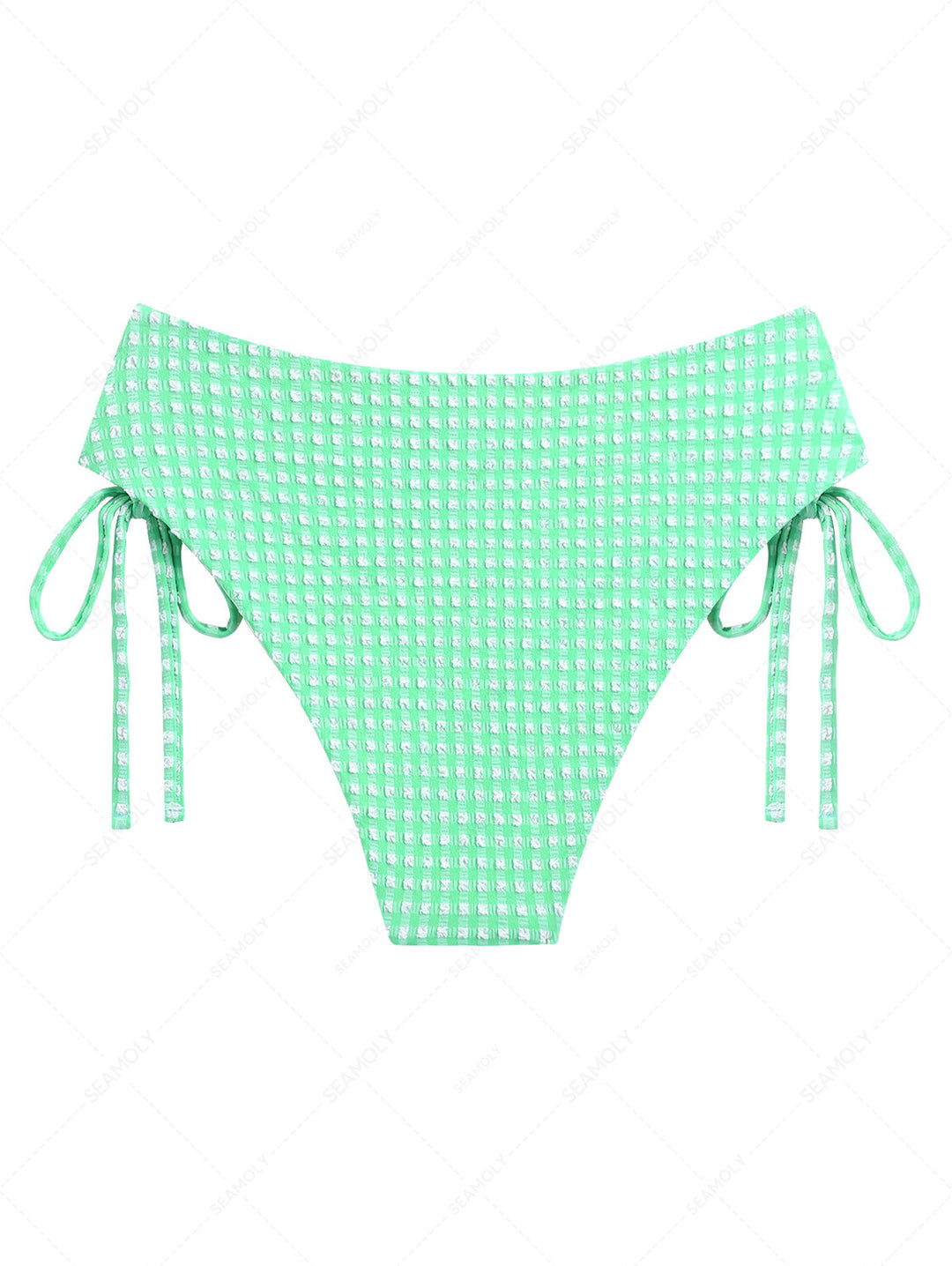 Green Bubble Grid Lace Up Side Full Coverage Bikini Bottom
