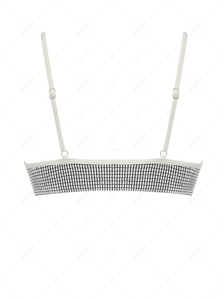 White Textured Fabric O Ring Bikini Top