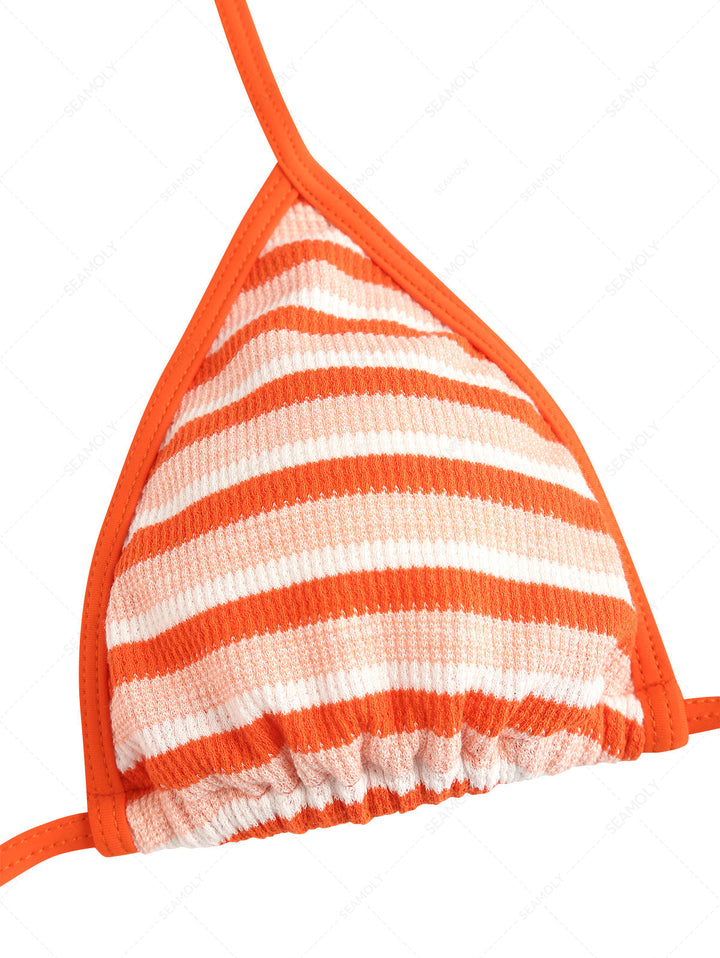 Seamolly Striped Contrast Binding Triangle Cheeky Boyshorts Bikini Set