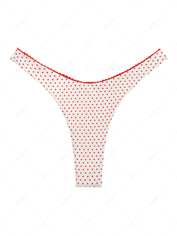 Crystal Cream Polka Dot Lace Bowknot Cheeky Bikini Bottom