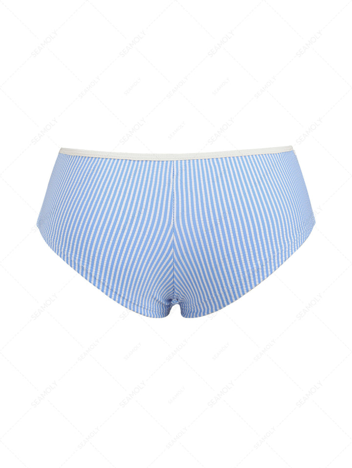 Light Blue Striped Low Rise Beach Swim Bottom Bikini Boyshorts