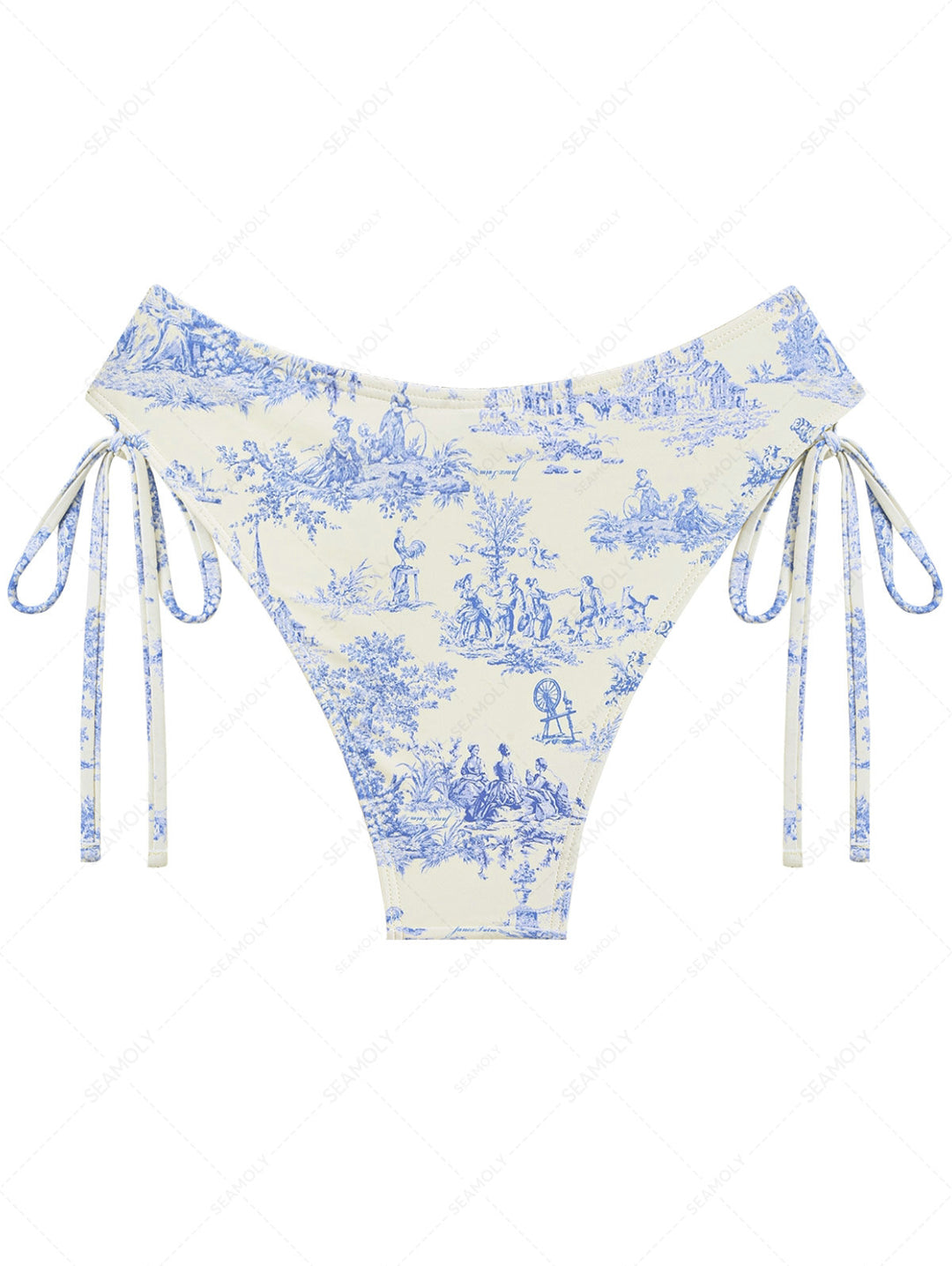 Crystal Cream Toile de Jouy Cinched Tie Side Hipster Bikini Bottom