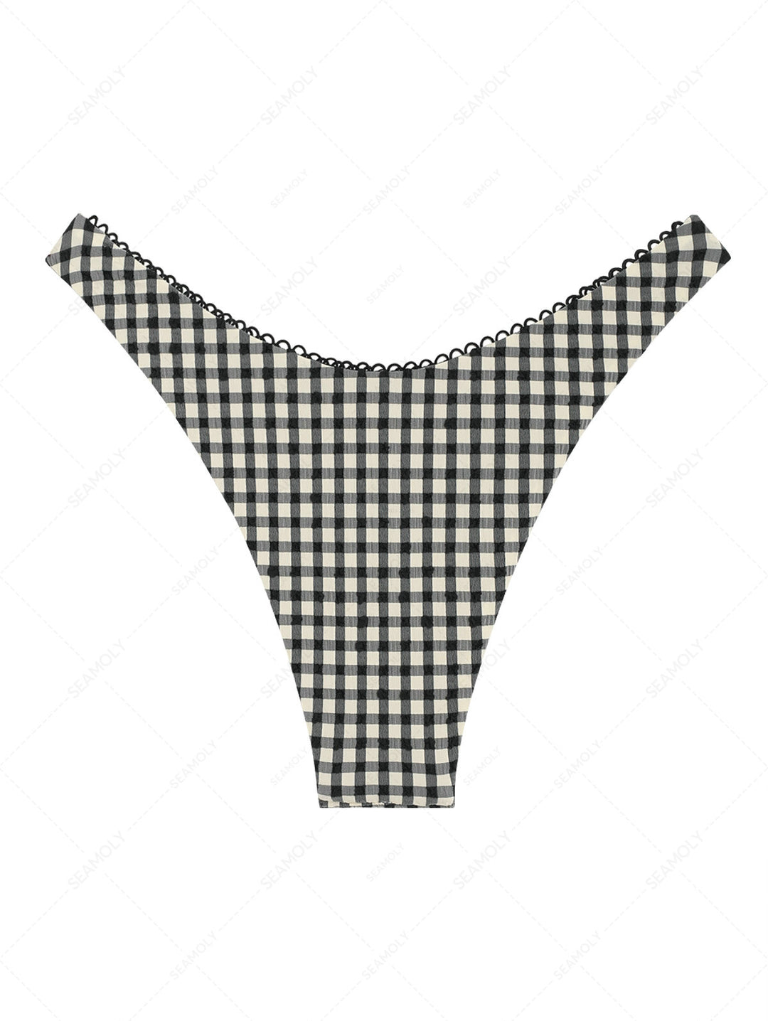 Vintage Black Plaid Picot Bowknot Cheeky Bikini Bottom