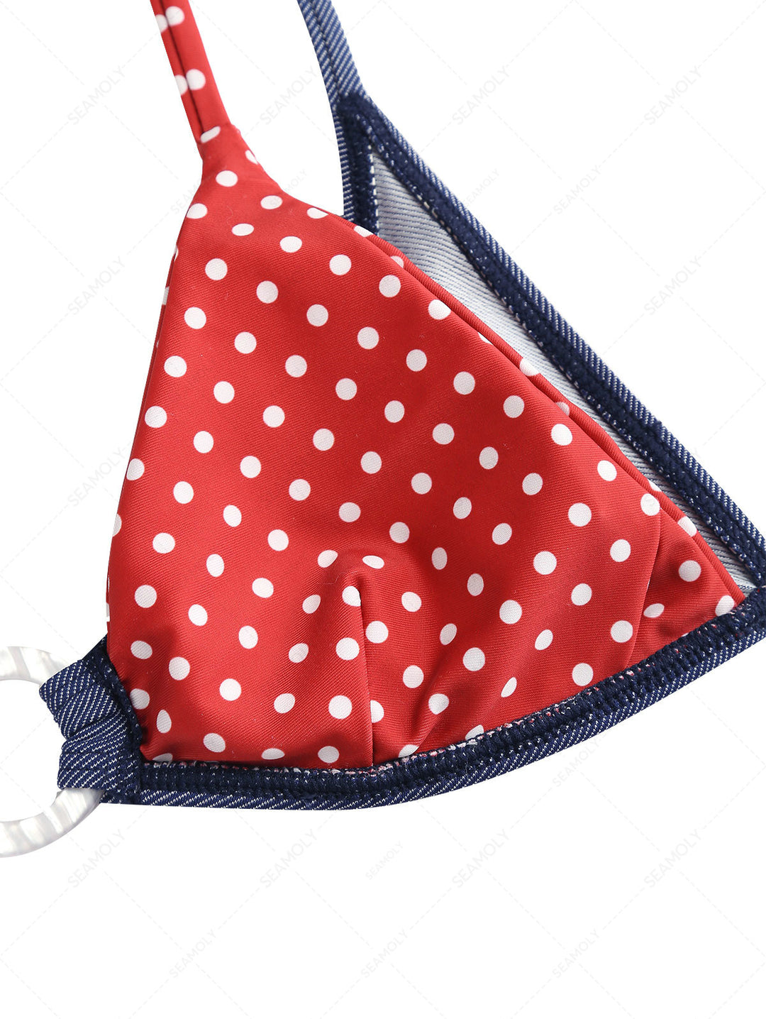 Seamolly Denim Polka Dot Print O Ring Double Layer Bikini Set