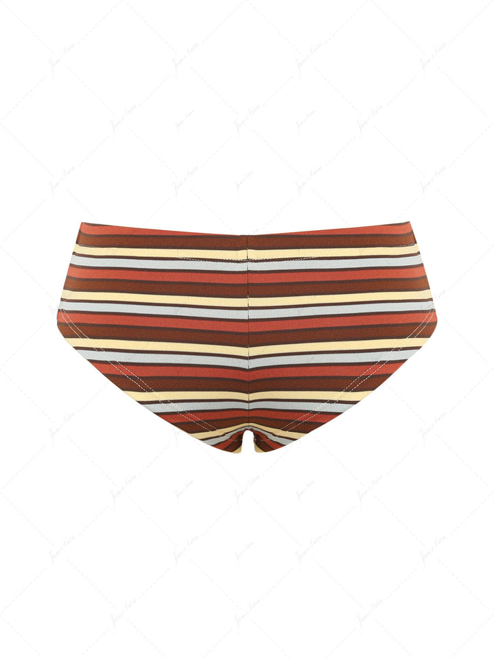 Yellow Knit Striped Bowknot Bikini Bottom Cheeky Swim Boyshorts