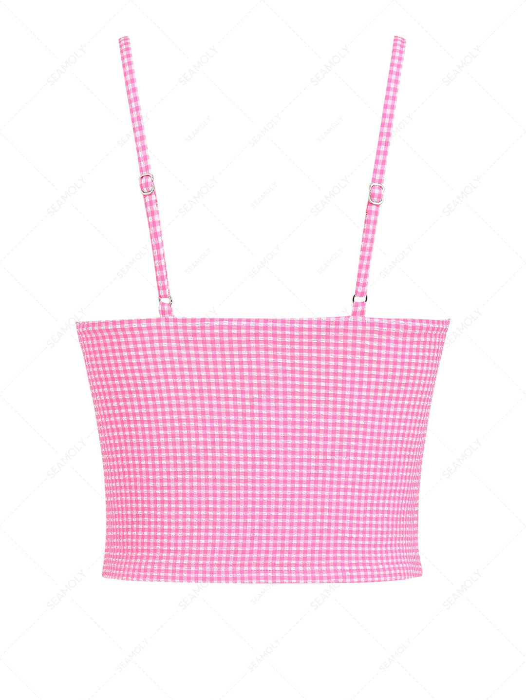 Light Pink Bubble Grid Picot Bowknot Tankini Top