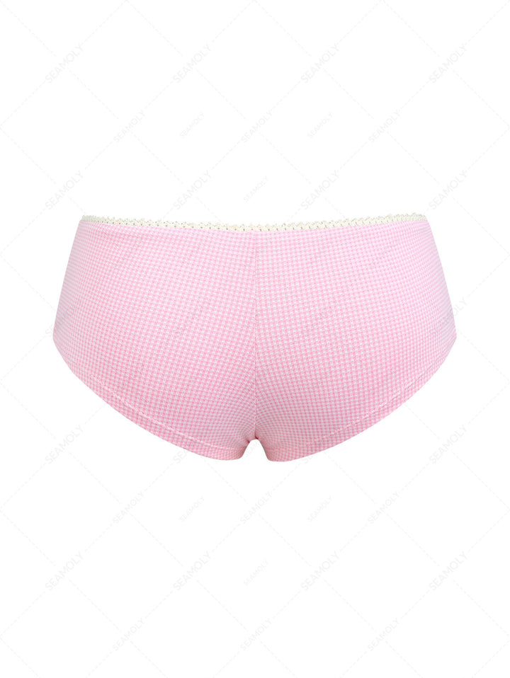 Light Pink Knitted Plaid Low Rise Beach Swim Bottom