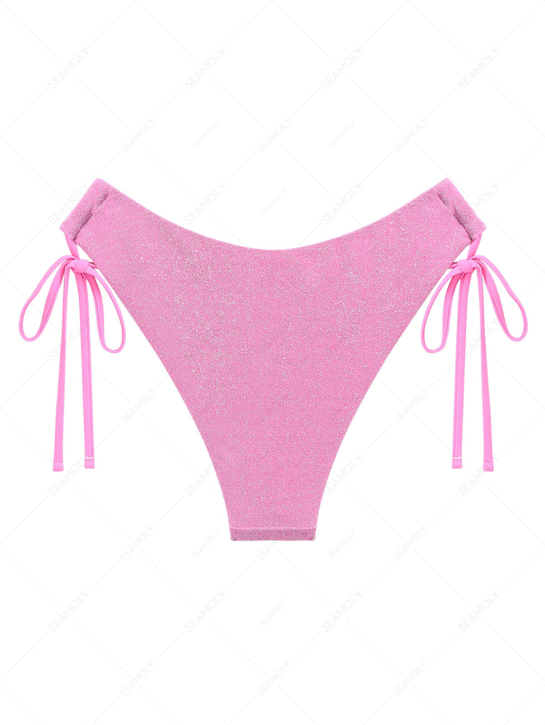 Light Pink Lurex Tied Side Full Coverage Bikini Bottom