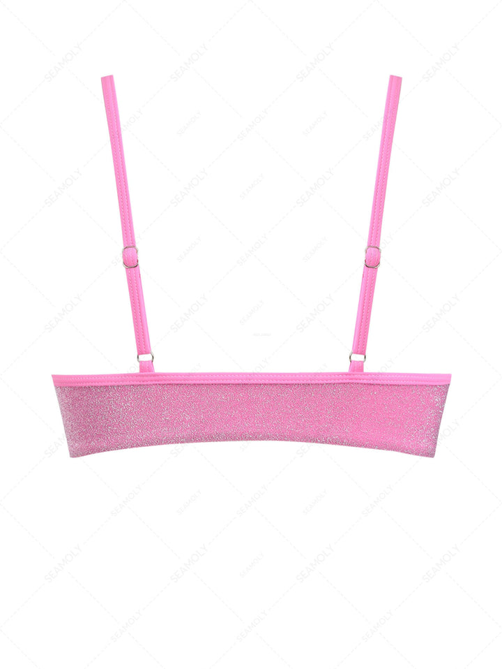 Light Pink Lurex Sparkly O Ring Bikini Top