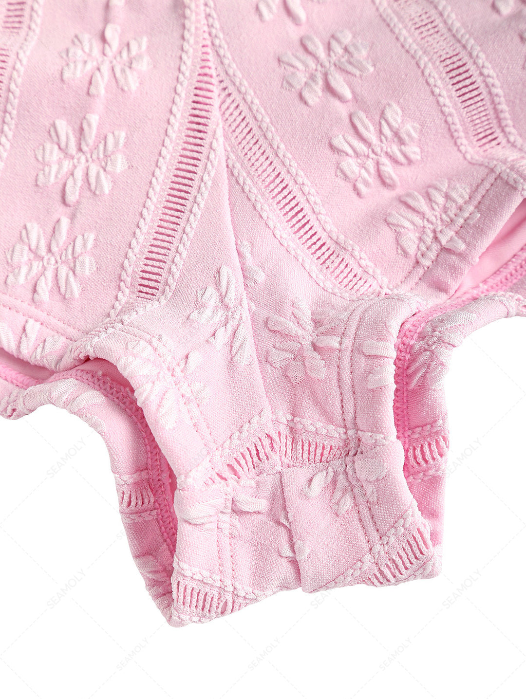 Seamolly Floral Jacquard Textured Bikini Bottom Cheeky Swim Boyshorts