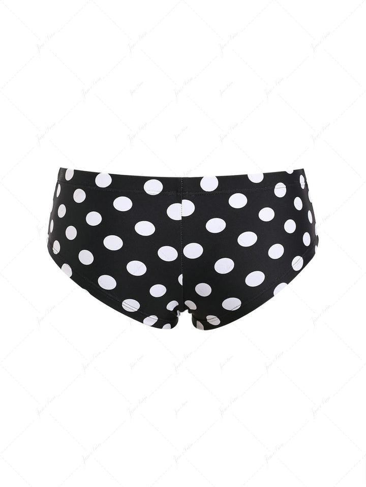 Black Polka Dot Print Bowknot Bikini Bottom Cheeky Swim Boyshorts