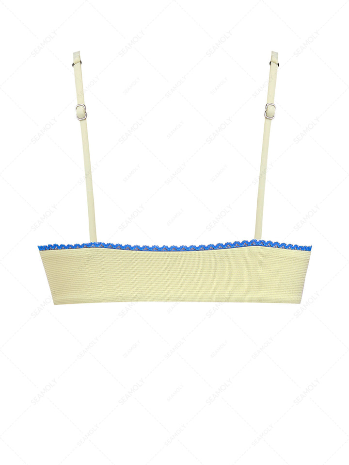 Yellow Glitter Sparkly Lace Heart-shaped Decor Bikini Top