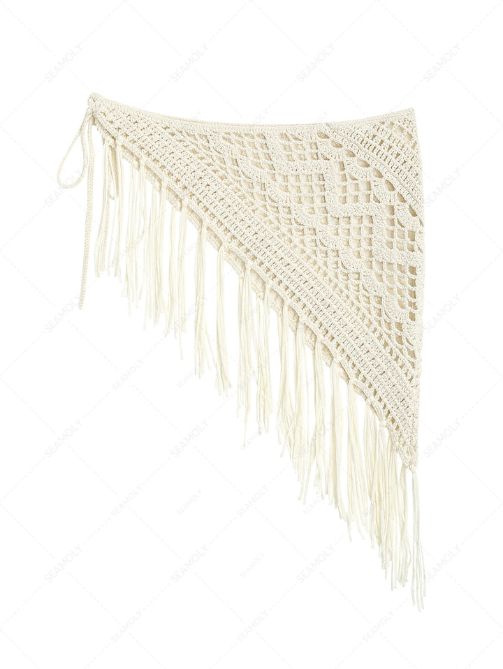 Hollow Out Crochet Fringed Triangle Cover Up Sarong