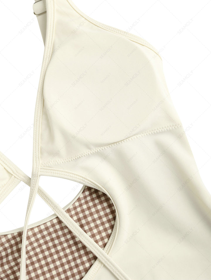Seamolly Gingham Tie Around Deep V Neck One-piece Swimsuit