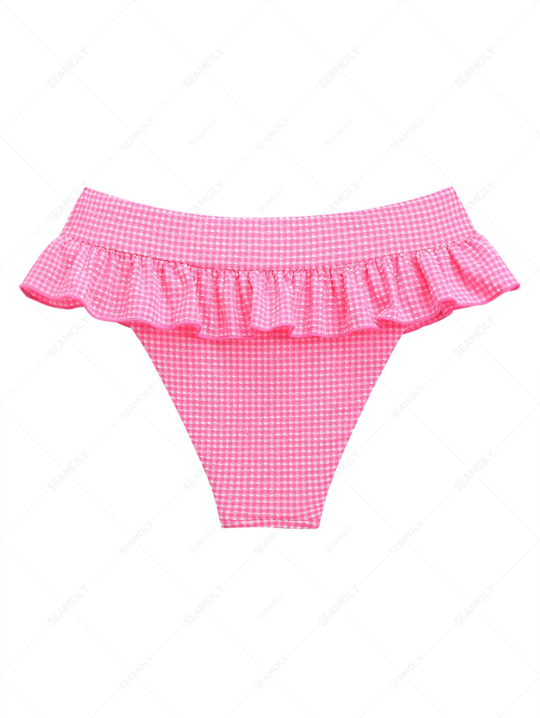 Light Pink Bubble Grid Peplum Skirted Low Rise Bikini Bottom