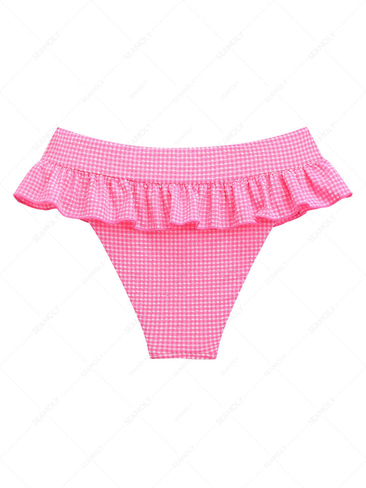 Light Pink Bubble Grid Peplum Skirted Low Rise Bikini Bottom