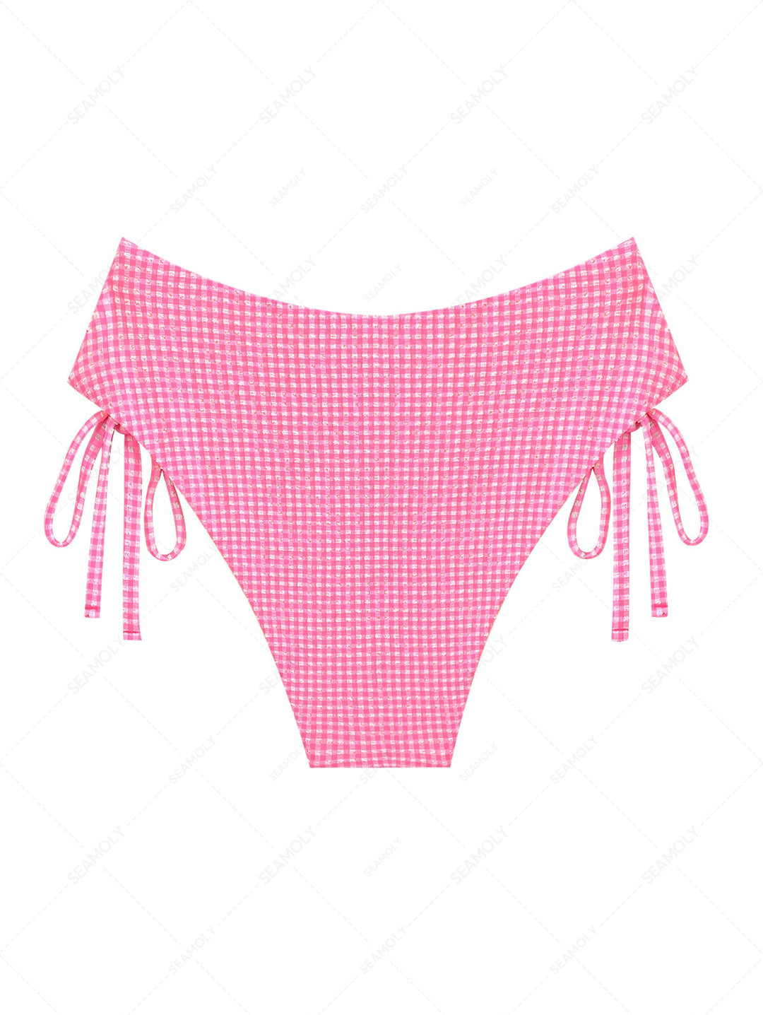 Light Pink Bubble Grid Lace Up Side Full Coverage High Rise Bikini Bottom