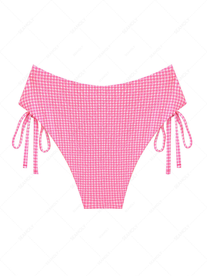 Light Pink Bubble Grid Lace Up Side Full Coverage High Rise Bikini Bottom