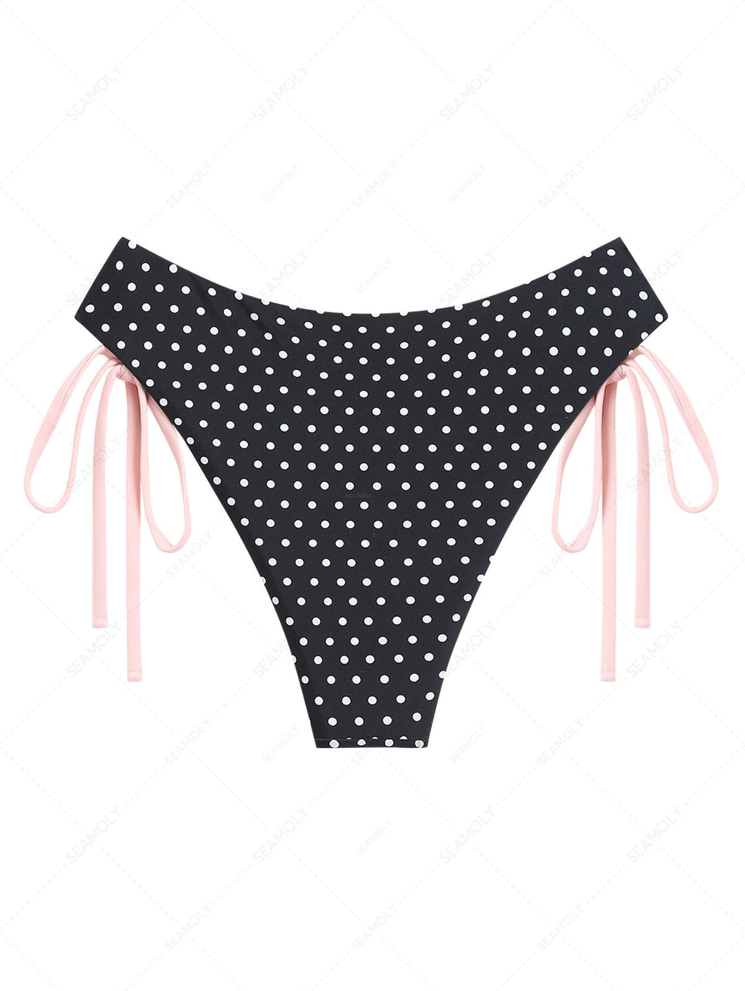 Black Polka Dot Print Tied Side Full Coverage Bikini Bottom