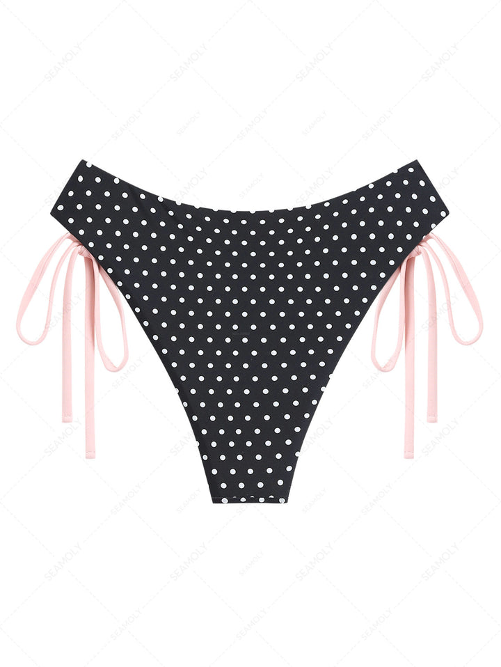 Black Polka Dot Print Tied Side Full Coverage Bikini Bottom