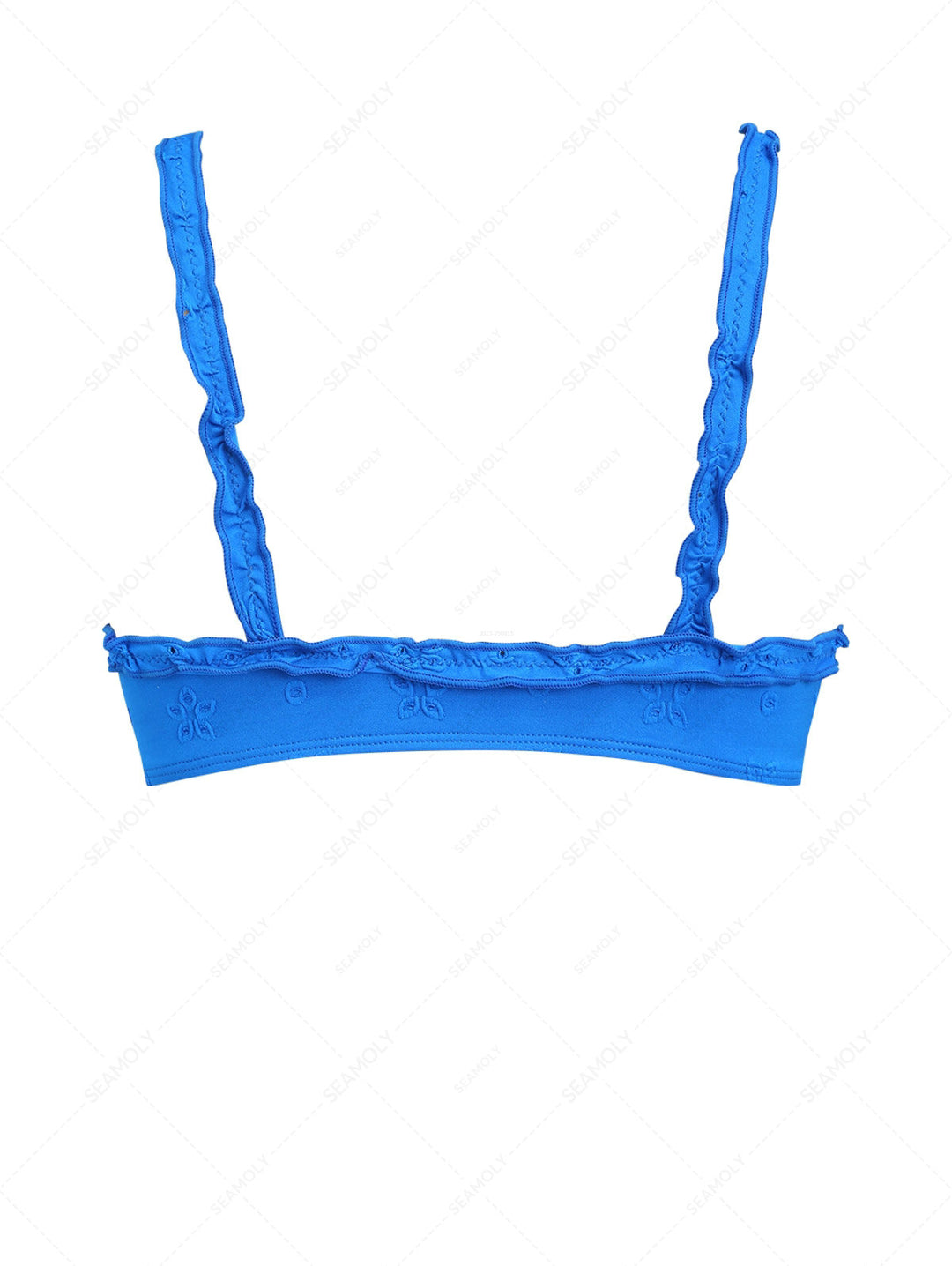 Blue Recycled Fabric Jacquard Ruffles Tank Style Bikini Top