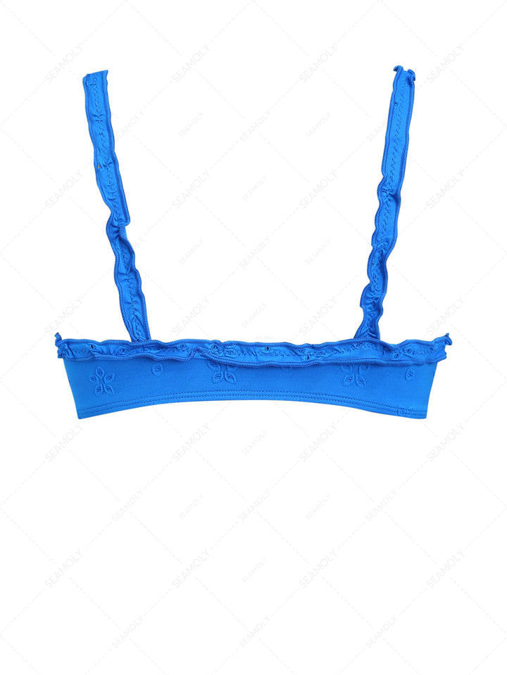 Blue Recycled Fabric Jacquard Ruffles Tank Style Bikini Top