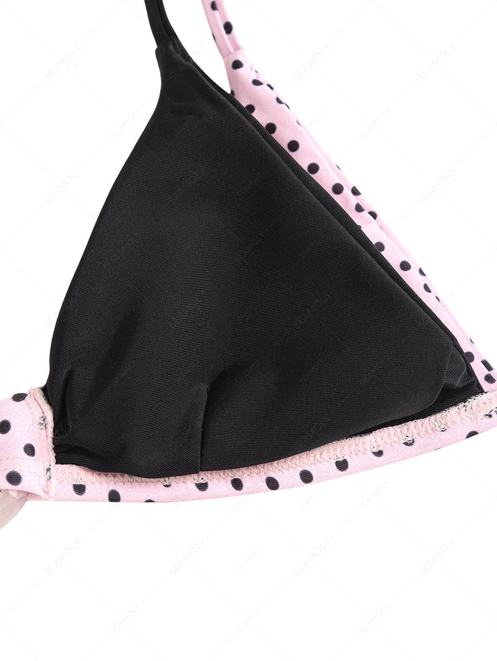 Seamolly 3 Piece Polka Dot Print O Ring Double Layer Cheeky Boyshort Bikini Set