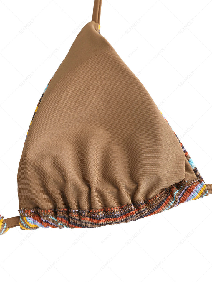 Seamolly Striped Halter Triangle Cheeky Boyshorts Bikini Set