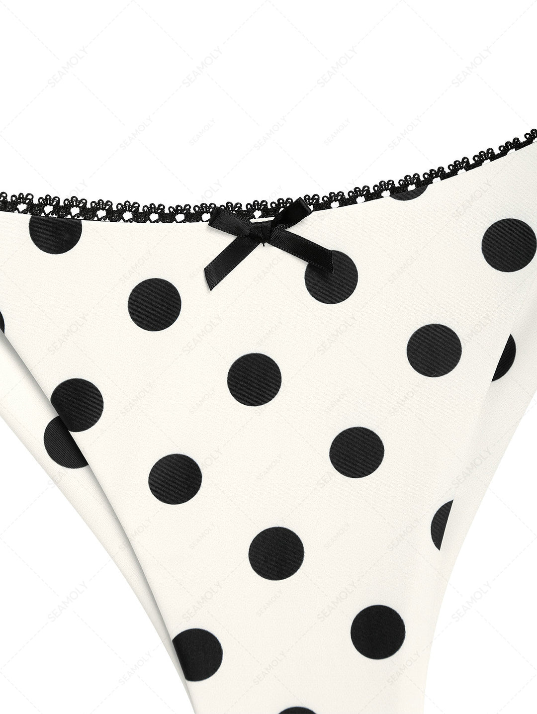 Seamolly 3 Piece Polka Dot Picot Trim Triangle Brazilian Cheeky Boyshort Bikini Set
