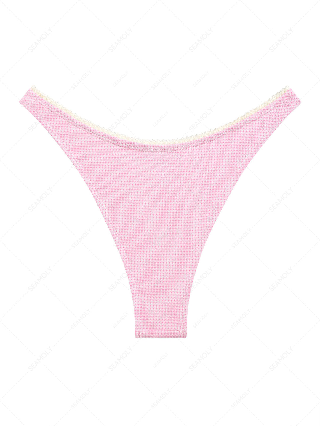 Light Pink Knitted Plaid Lace Bowknot Cheeky Bikini Bottom