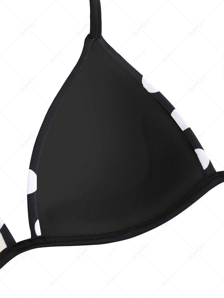 Seamolly Polka Dot Print Triangle Push Up Top & Cheeky Brazilian Bottom Bikini Set