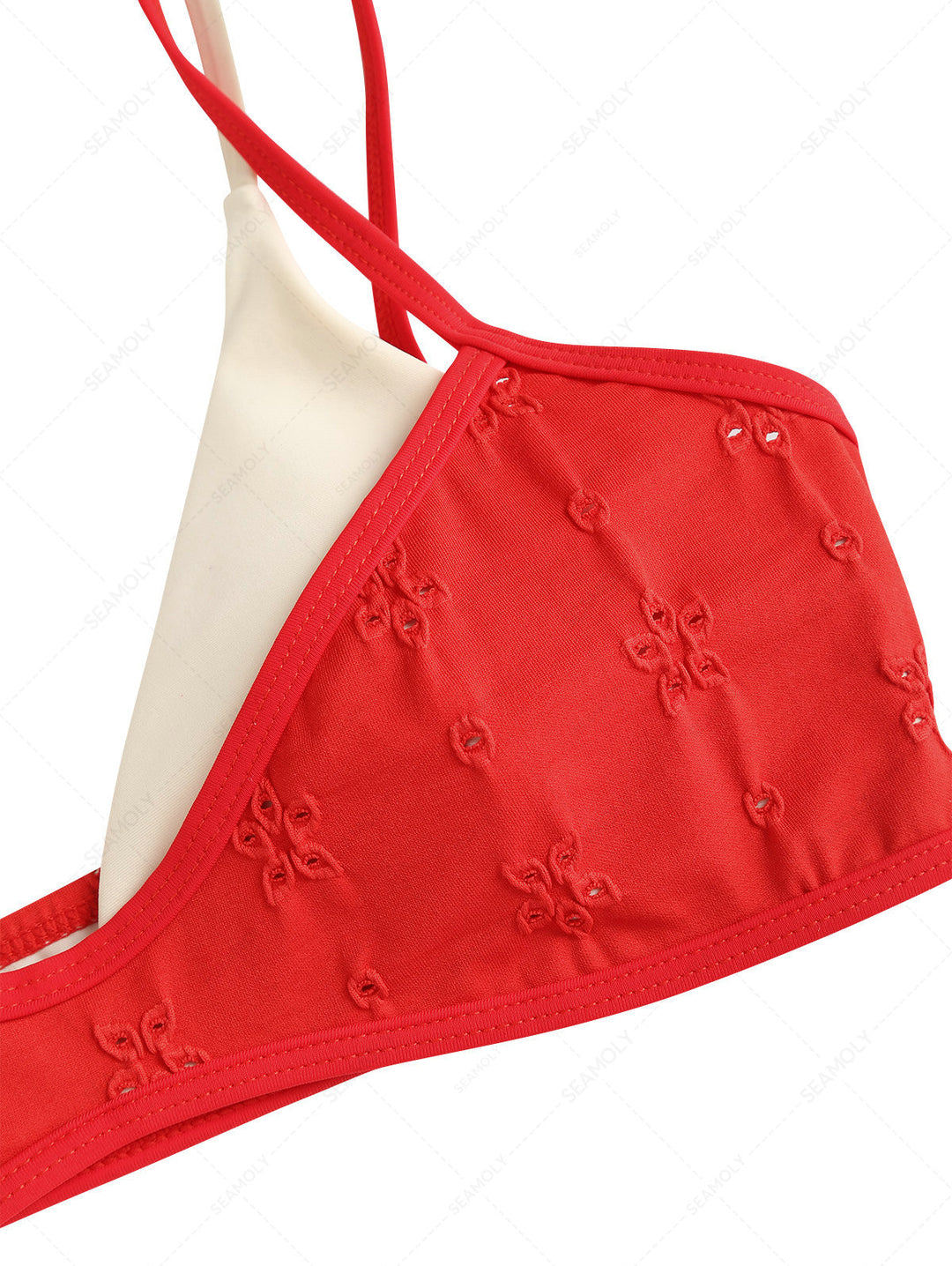 Seamolly 3 Piece Recycled Fabric Jacquard String Double Layer Cheeky Boyshort Bikini Set