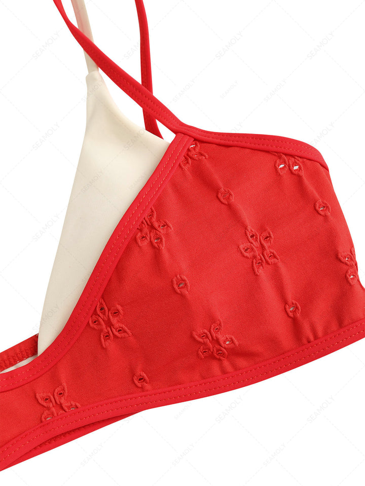 Seamolly 3 Piece Recycled Fabric Jacquard String Double Layer Cheeky Boyshort Bikini Set