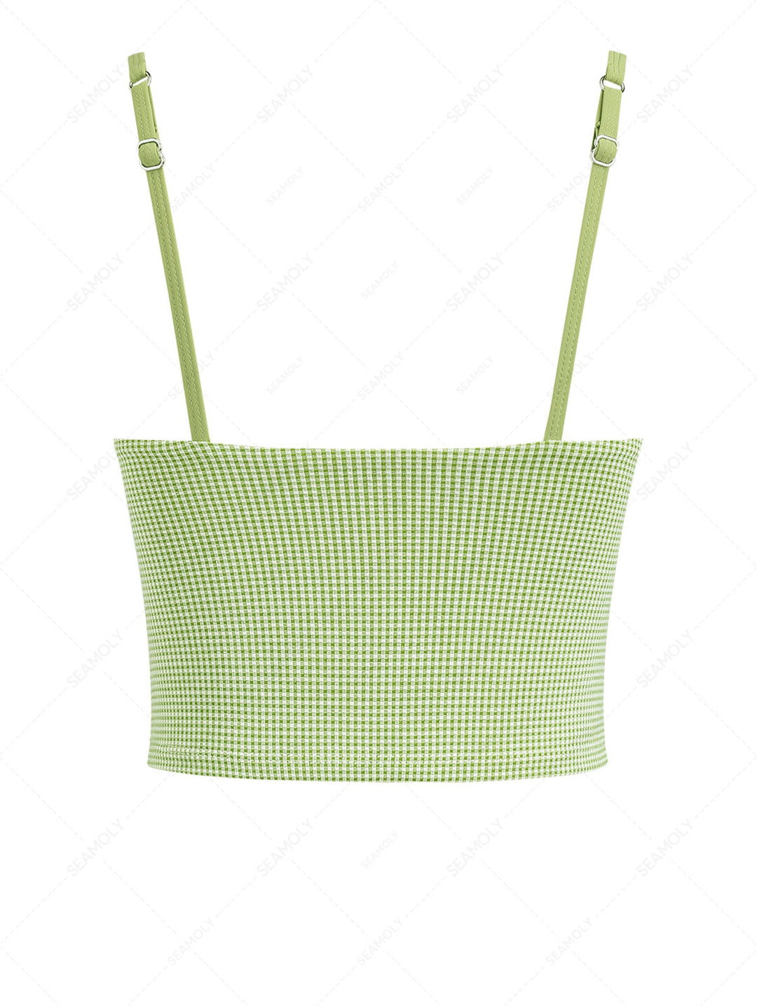 Green Gingham Lace Bowknot Cami Tankini Top