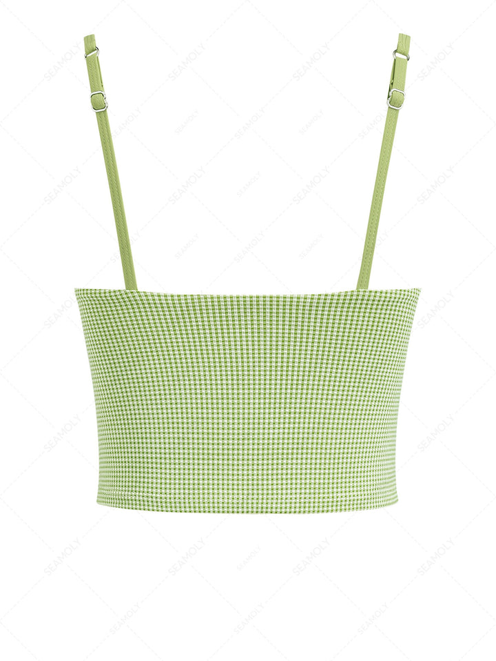Green Gingham Lace Bowknot Cami Tankini Top