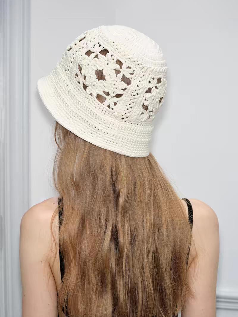 Handmade Crochet Hollow Out Flower Bucket Hat