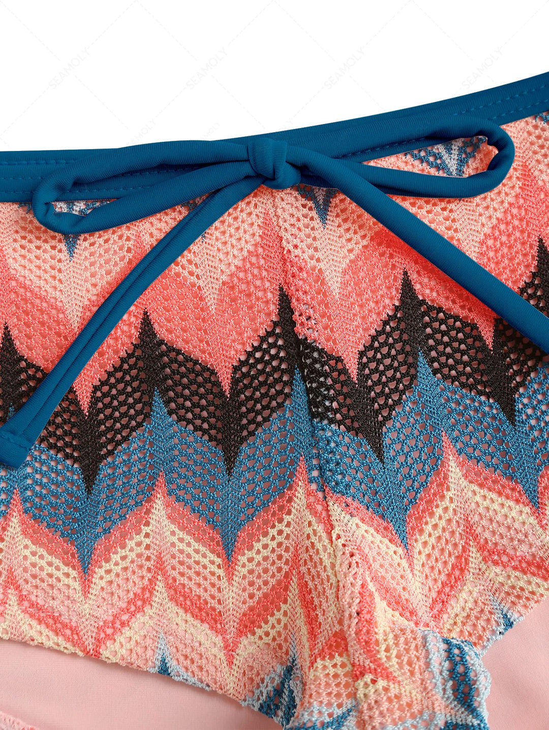 Seamolly Geometric Open-knit Textured Bralette Cheeky Boyshorts Bikini Set